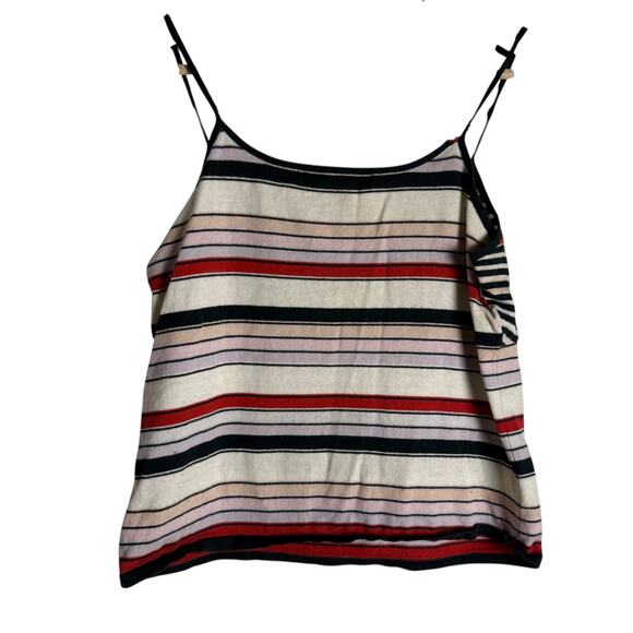 Marc Jacobs Cream Black Red Striped Sleeveless V-Neck Cashmere Blend Knit Top L - Picture 5 of 7
